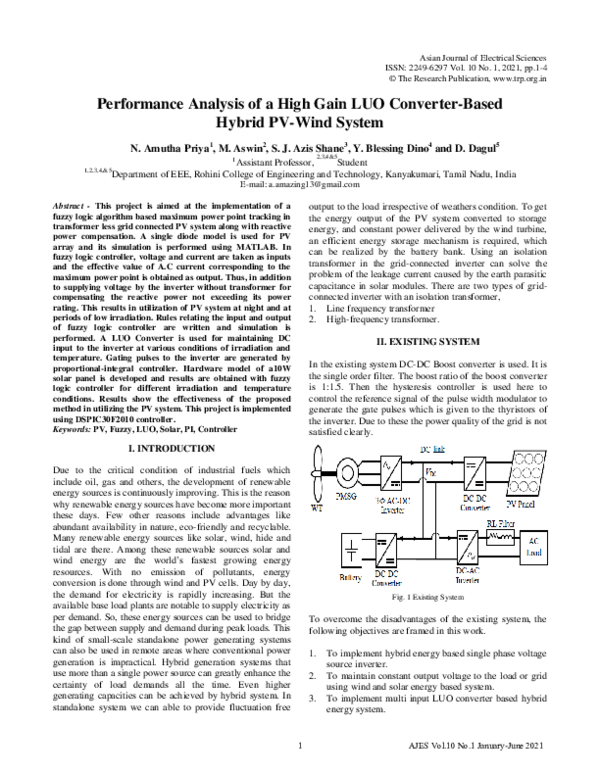 (PDF) Performance Analysis of a High Gain LUO Converter-Based Hybrid PV ...