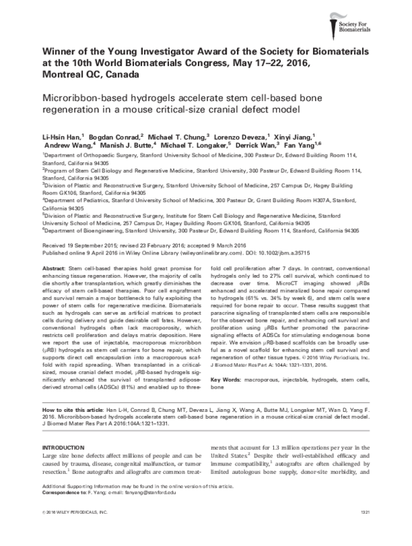 (PDF) Microribbon-based hydrogels accelerate stem cell-based bone ...