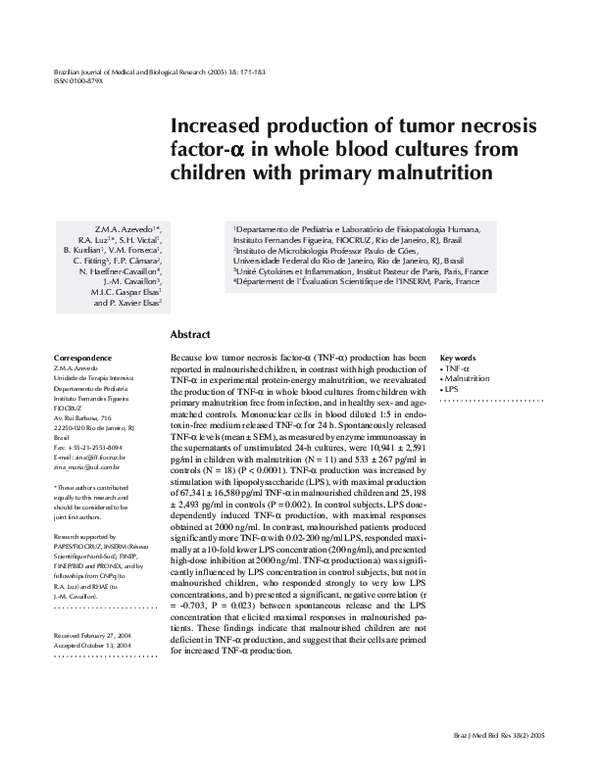(PDF) Increased production of tumor necrosis factor-α by peripheral ...