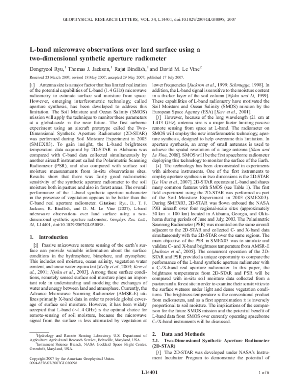(PDF) L-band microwave observations over land surface using a two ...