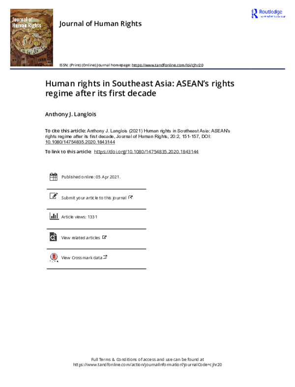 (PDF) Human rights in Southeast Asia: ASEAN’s rights regime after its ...