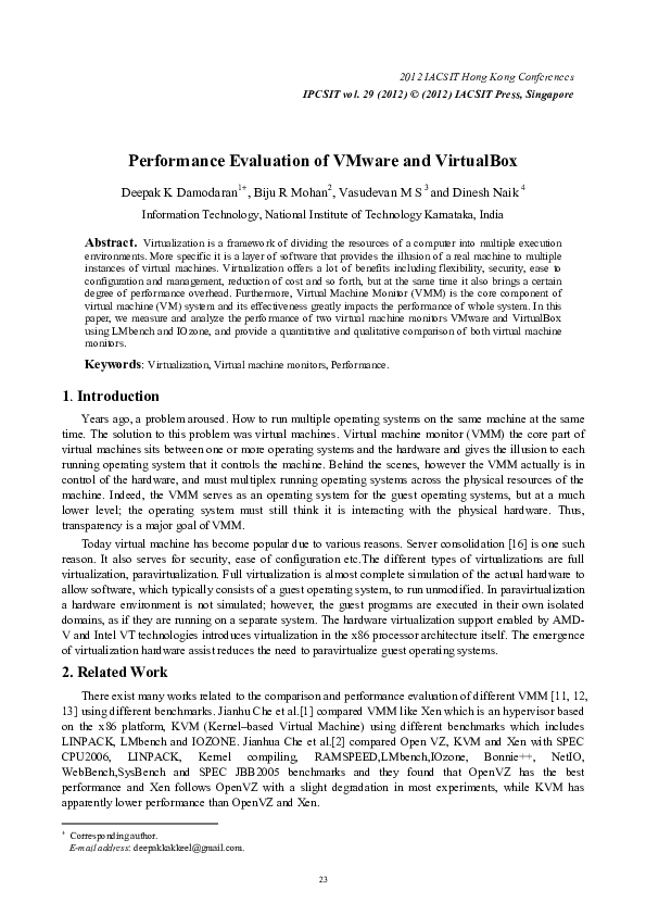 (PDF) Performance Evaluation of VMware and VirtualBox