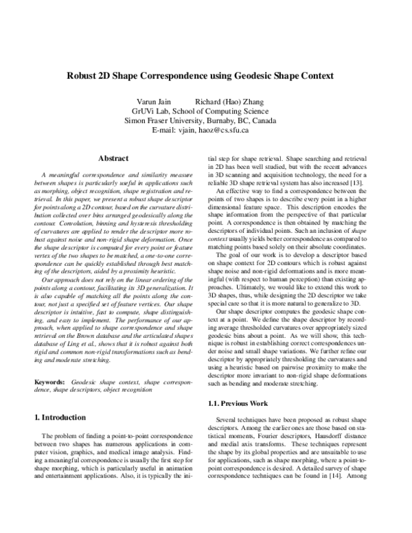 (PDF) Robust 2D Shape Correspondence Using Geodesic Shape Context