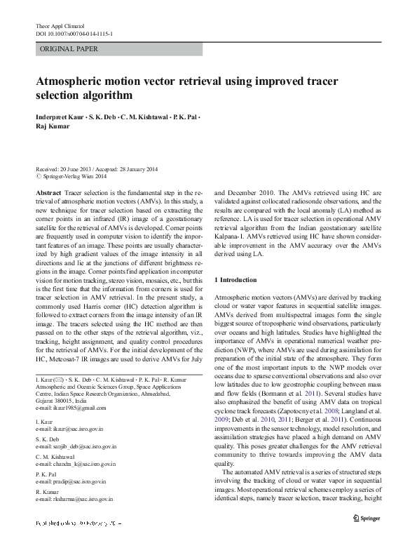 (PDF) Atmospheric motion vector retrieval using improved tracer ...