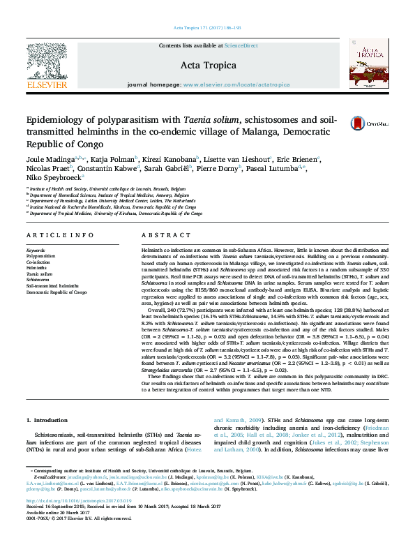 (PDF) Epidemiology of polyparasitism with Taenia solium, schistosomes ...