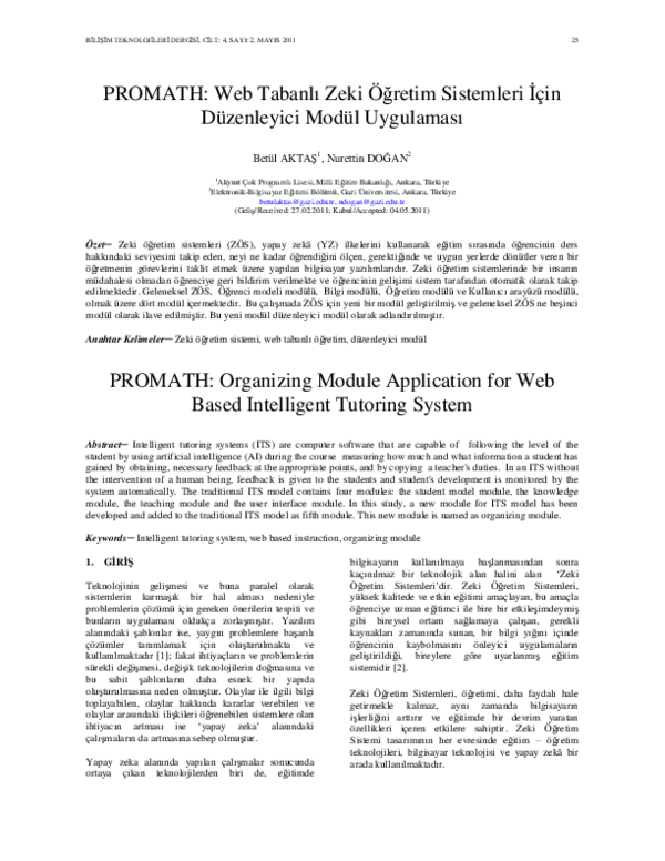 (PDF) Promath: Web Tabanlı Zeki Öğretim Sistemleri İçin Düzenleyici ...
