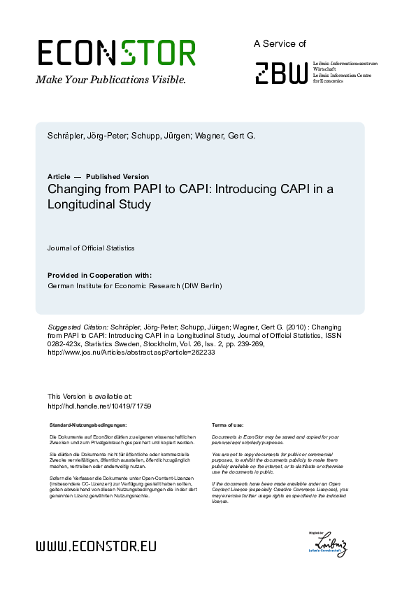 (PDF) Changing from PAPI to CAPI: Introducing CAPI in a Longitudinal Study