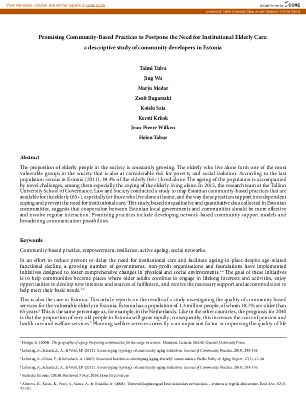 (PDF) Promising Community-Based Practices to Postpone the Need for ...