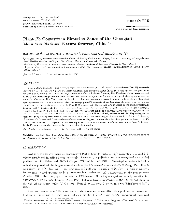 (PDF) Plant Pb Contents in Elevation Zones of the Changbai Mountain ...