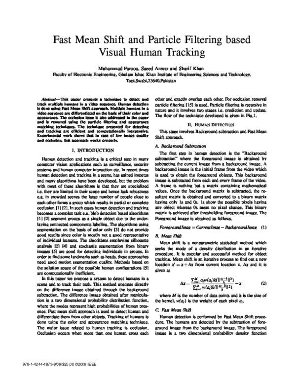 (PDF) Fast mean shift and particle filtering based visual human tracking