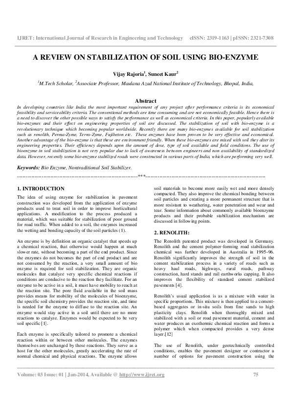 (PDF) A Review on Stabilization of Soil Using BioEnzyme Suneet Kaur