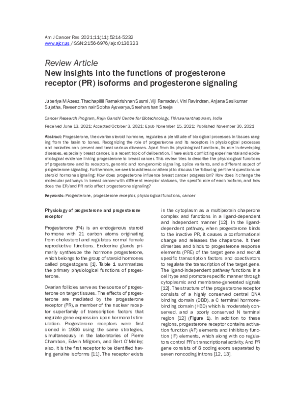 (PDF) New insights into the functions of progesterone receptor (PR ...