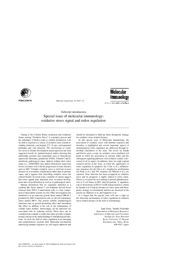 (PDF) Special issue of molecular immunology: oxidative stress signal ...