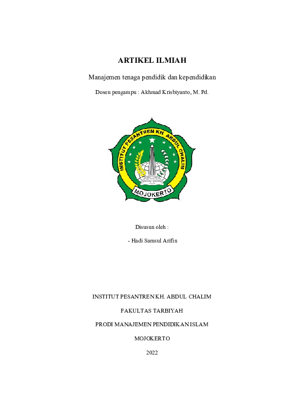 (DOC) Artikel manajemen tenaga pendidik dan pendidikan