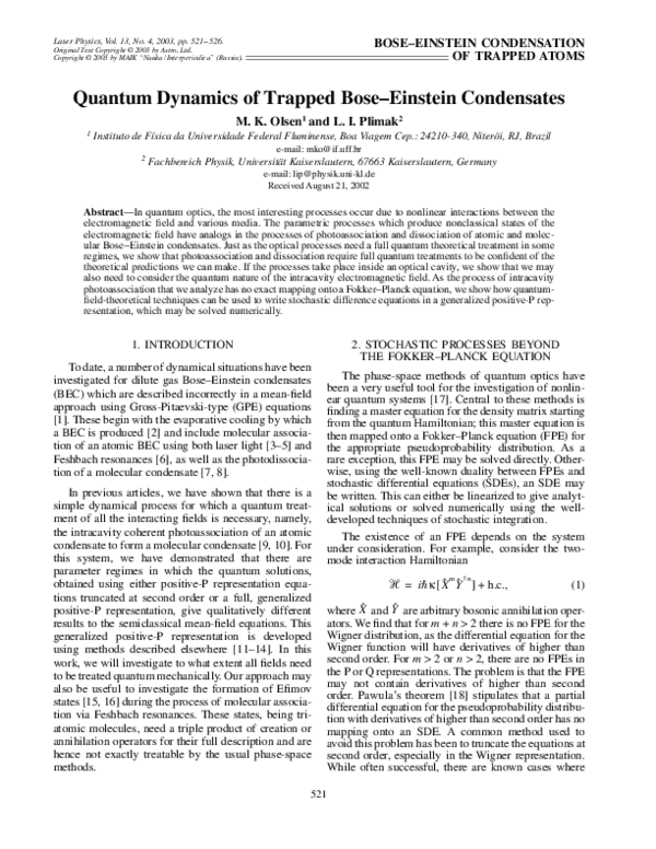 (PDF) Quantum dynamics of trapped Bose-Einstein condensates