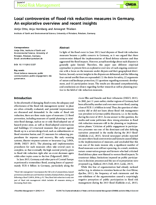 (PDF) Local controversies of flood risk reduction measures in Germany ...