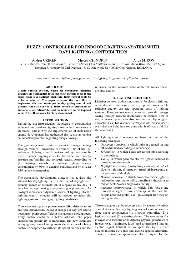 (PDF) Fuzzy Controller for Indoor Lighting System with Daylighting ...