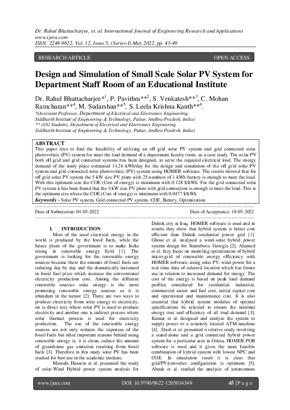 (PDF) Design and Simulation of Small Scale Solar PV System for ...