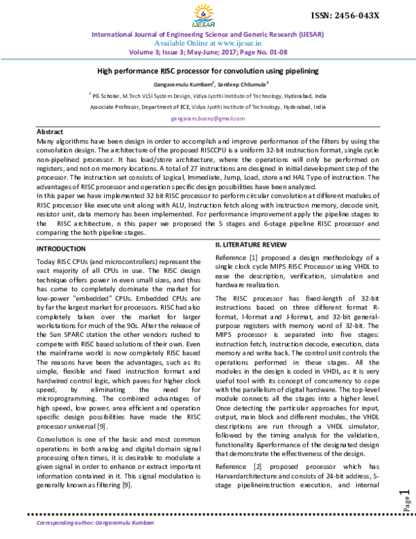 (PDF) High performance RISC processor for convolution using pipelining