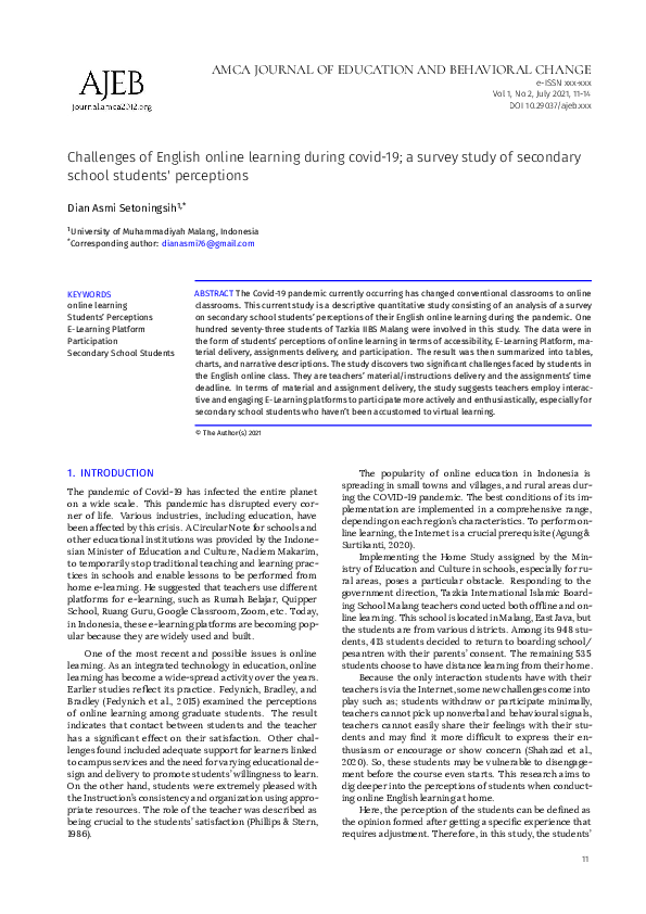 (PDF) Challenges of English online learning during covid-19: A survey ...