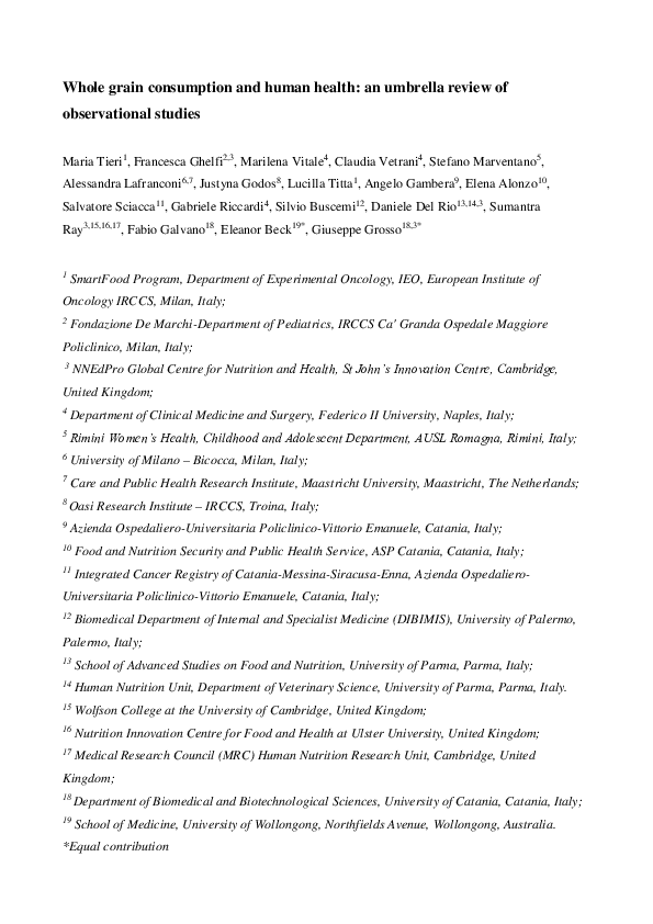 (PDF) Whole grain consumption and human health: an umbrella review of ...
