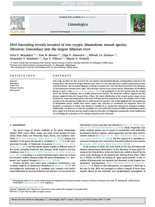 (PDF) DNA barcoding reveals invasion of two cryptic Sinanodonta mussel ...