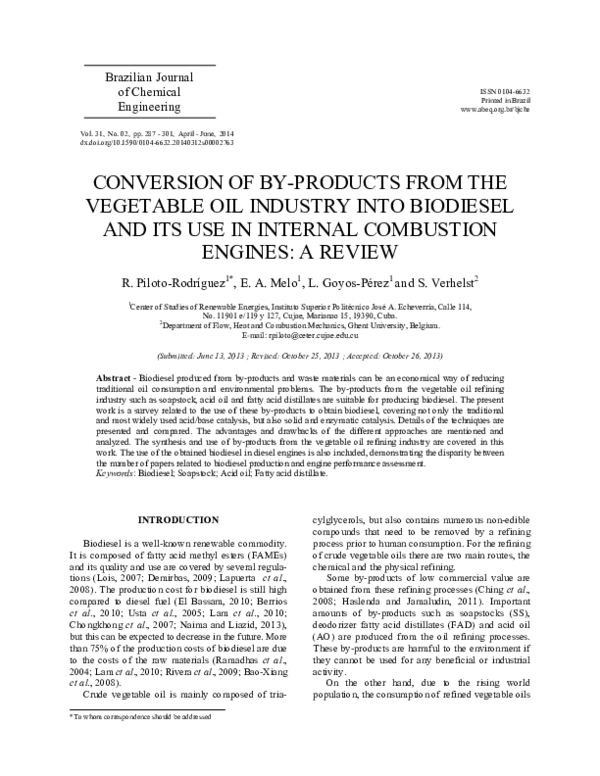 (PDF) Conversion of byproducts from the vegetable oil industry into