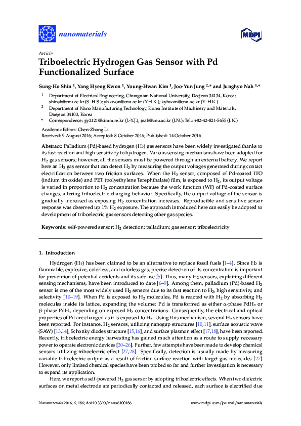(PDF) Triboelectric Hydrogen Gas Sensor with Pd Functionalized Surface