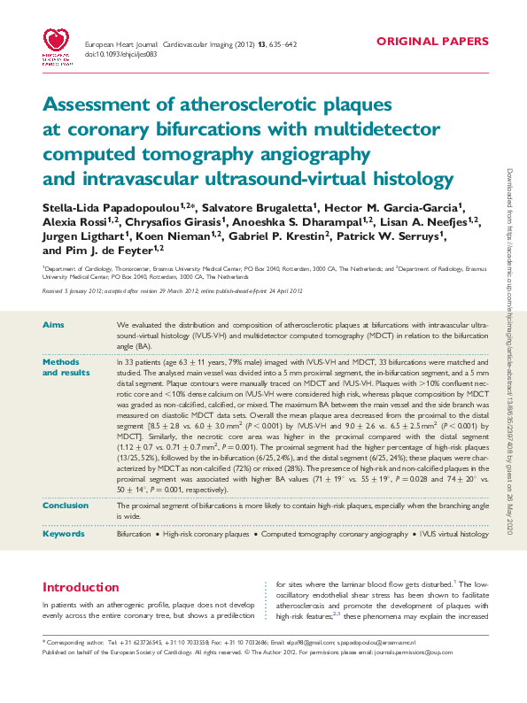 (PDF) Assessment of atherosclerotic plaques at coronary bifurcations ...