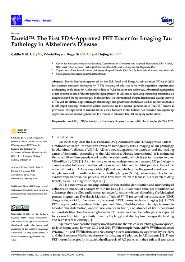 (PDF) Tauvid™ The First FDAApproved PET Tracer for Imaging Tau
