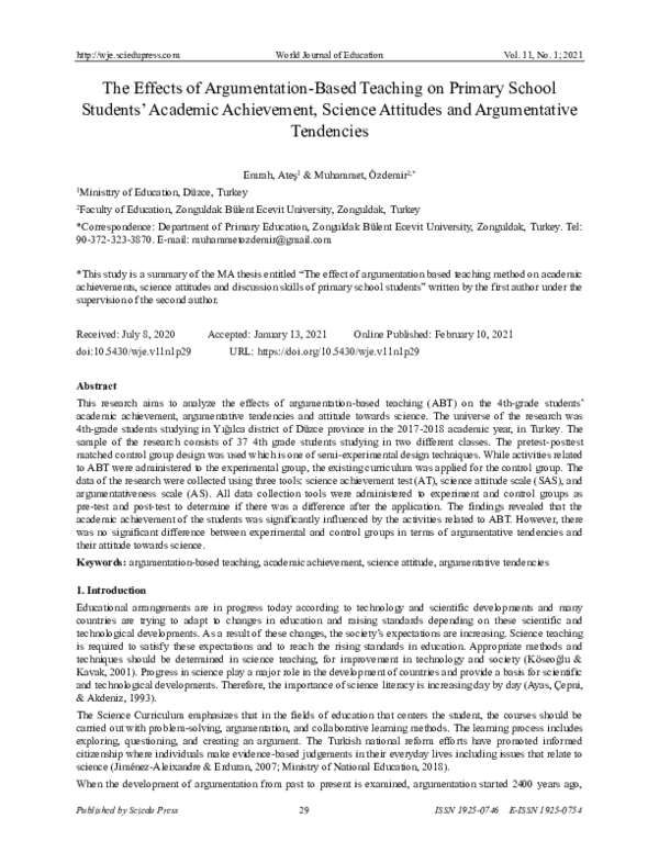 (PDF) The Effects of Argumentation-Based Teaching on Primary School ...