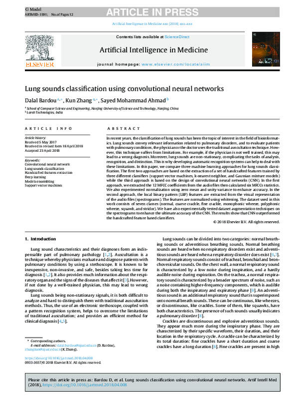 (PDF) Lung sounds classification using convolutional neural networks
