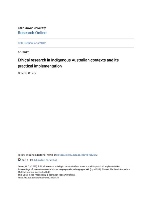 (PDF) Ethical research in Indigenous Australian contexts and its ...