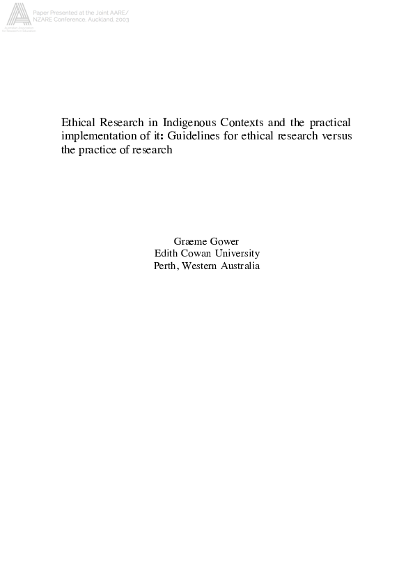 (PDF) Ethical Research in Indigenous Contexts and the practical ...