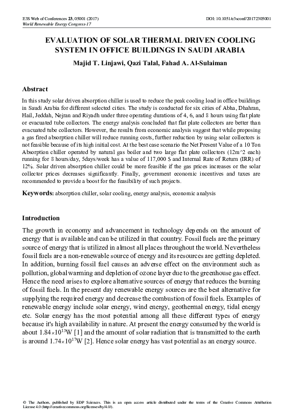 (PDF) Evaluation of solar thermal driven cooling system in office ...