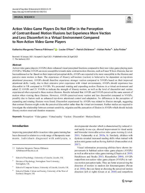 (PDF) Action Video Game Players Do Not Differ in the Perception of ...