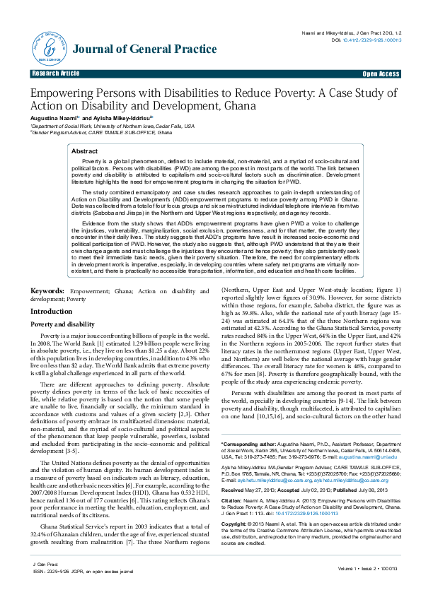 (PDF) Empowering Persons with Disabilities to Reduce Poverty: A Case ...