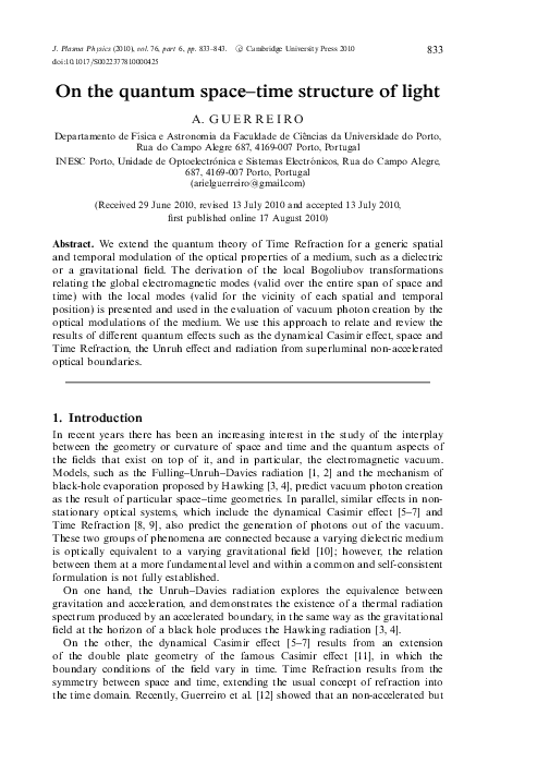 (PDF) On the quantum space–time structure of light