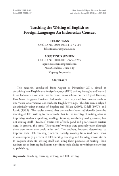 (PDF) Teaching the Writing of English as Foreign Language: An ...