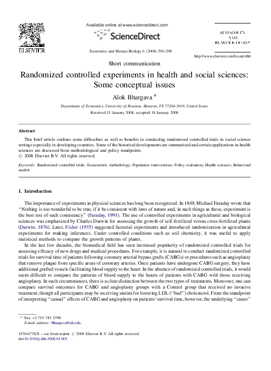 (PDF) Randomized controlled experiments in health and social sciences ...