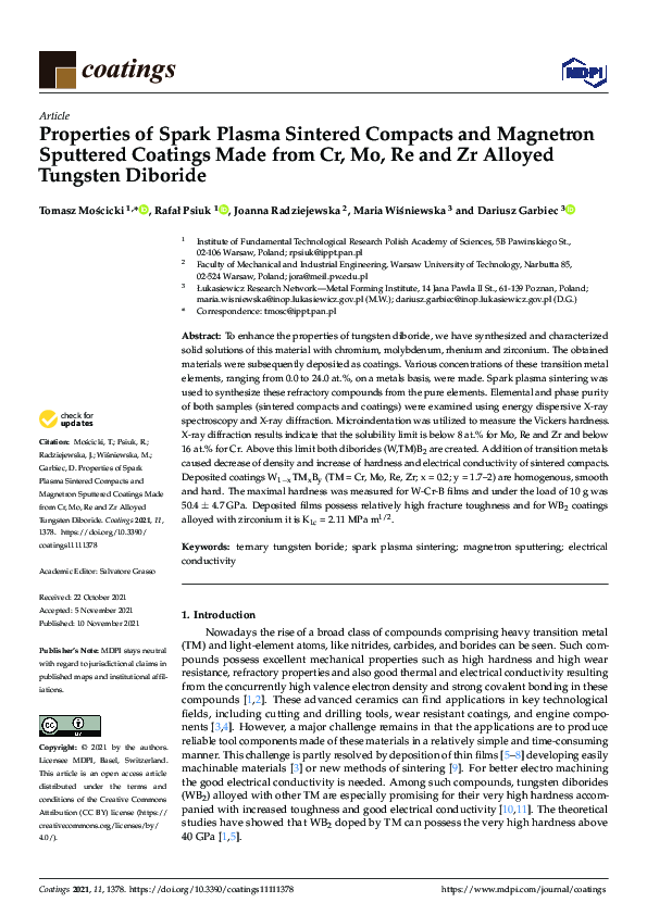 (PDF) Properties of Spark Plasma Sintered Compacts and Magnetron ...