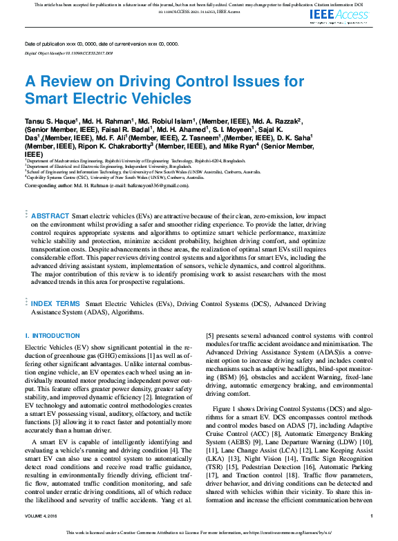 (PDF) A Review on Driving Control Issues for Smart Electric Vehicles