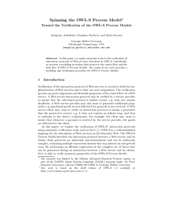 (PDF) Spinning the OWL-S process model-toward the verification of the ...