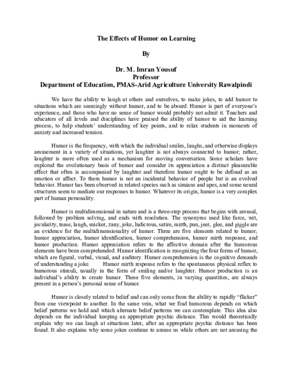 (DOC) The Effects of Humor on Learning