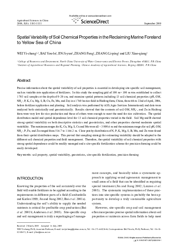 (PDF) Spatial Variability of Soil Chemical Properties in the Reclaiming ...