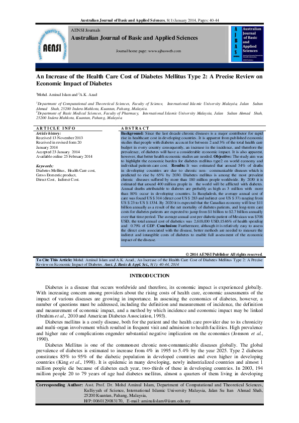 (PDF) An increase of the health care cost of diabetes mellitus type 2 ...