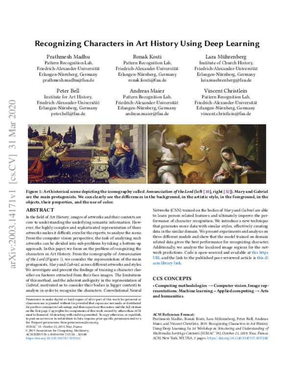 (PDF) Recognizing Characters in Art History Using Deep Learning