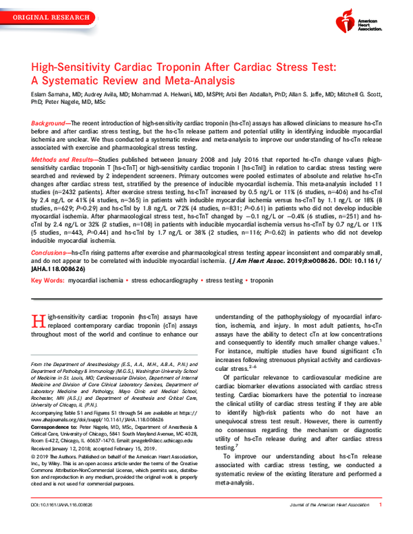 (PDF) High‐Sensitivity Cardiac Troponin After Cardiac Stress Test: A ...