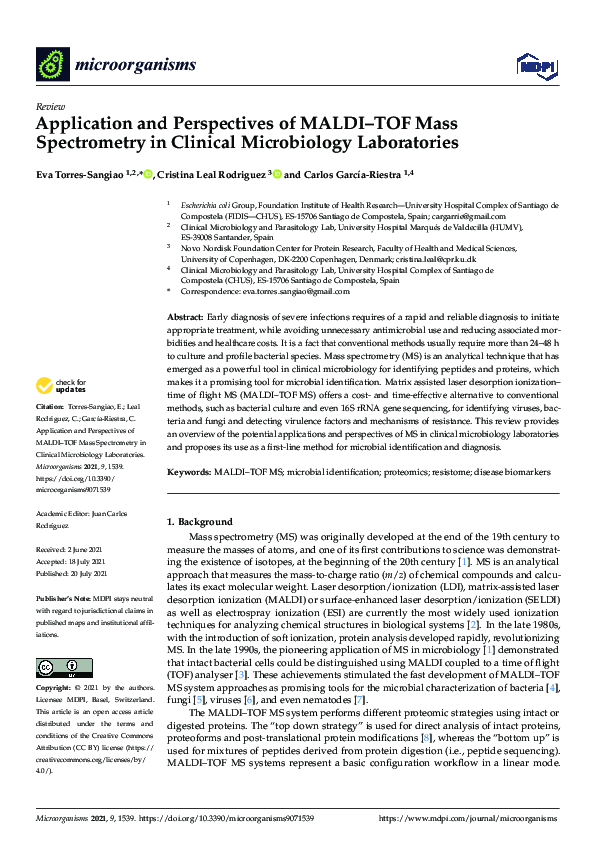 (PDF) Application and Perspectives of MALDI–TOF Mass Spectrometry in ...