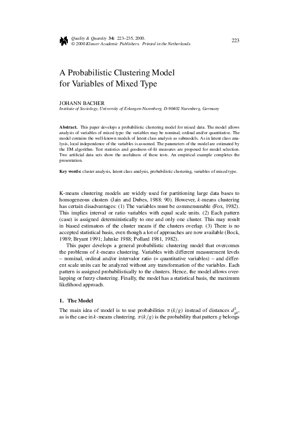 (PDF) A Probabilistic Clustering Model for Variables of Mixed Type